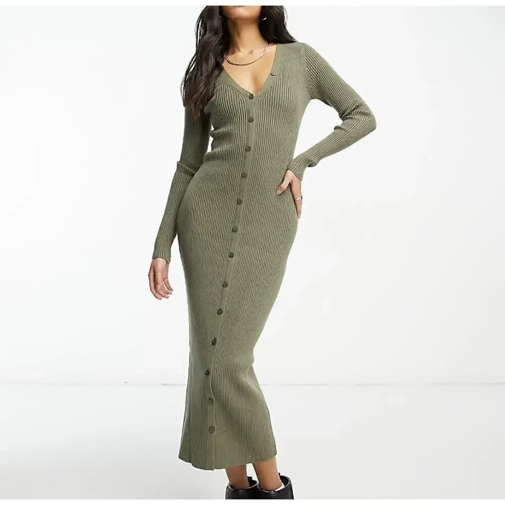 abercrombie green sweater dress & Fitch | Dresses | New Abercrombie Fitch Button Front Ribbed Maxi Olive Small Homecoming Outfits 2253